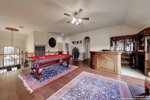 Billiard Table, Game Room, Interior, Recessed Lighting, Wood Texture Flooring