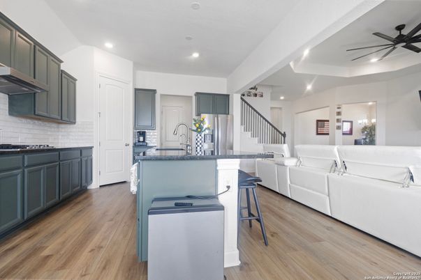 Interior, Kitchen, Living room, Recessed Lighting, Wood Texture Flooring