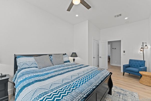 Bedroom, Interior, Recessed Lighting, Wood Texture Flooring