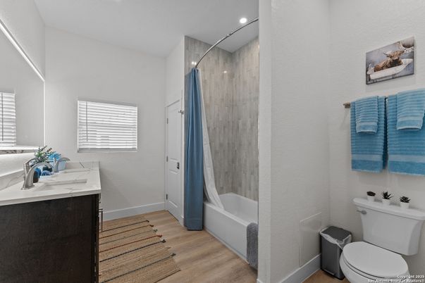Bathroom, Interior, Recessed Lighting, Wood Texture Flooring