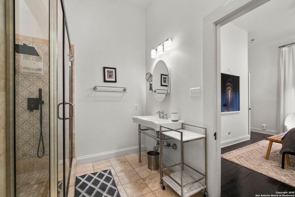 Bathroom, Glass Shower, Interior, Wood Texture Flooring