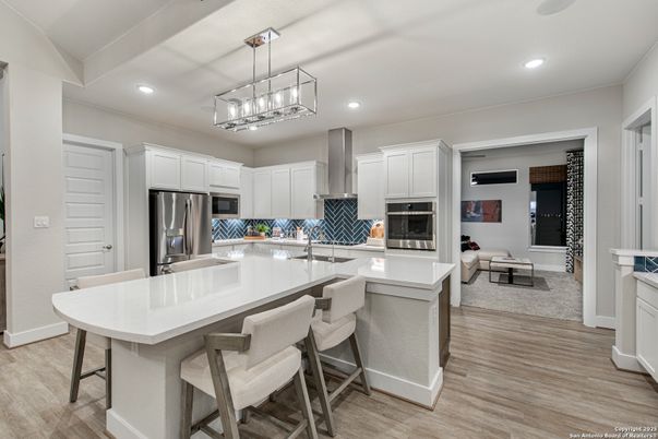 Interior, Kitchen, Living room, Pendant Lights, Recessed Lighting, Stainless Steel Appliances, Wood Texture Flooring