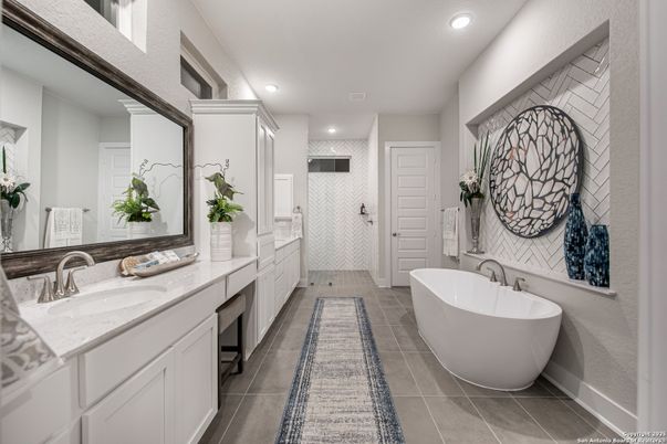Bathroom, Dual Sink Vanities, Free Standing Baths, Interior, Recessed Lighting