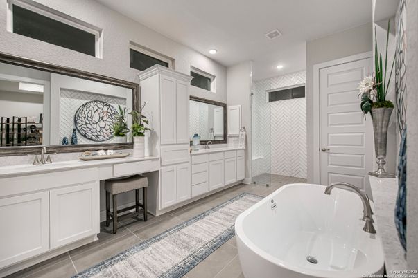 Bathroom, Dual Sink Vanities, Free Standing Baths, Interior, Recessed Lighting
