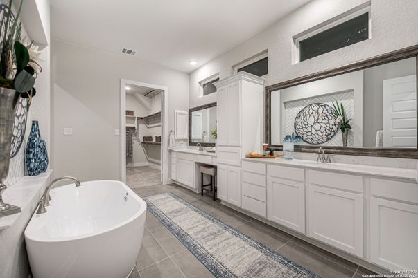 Bathroom, Dual Sink Vanities, Free Standing Baths, Interior, Recessed Lighting