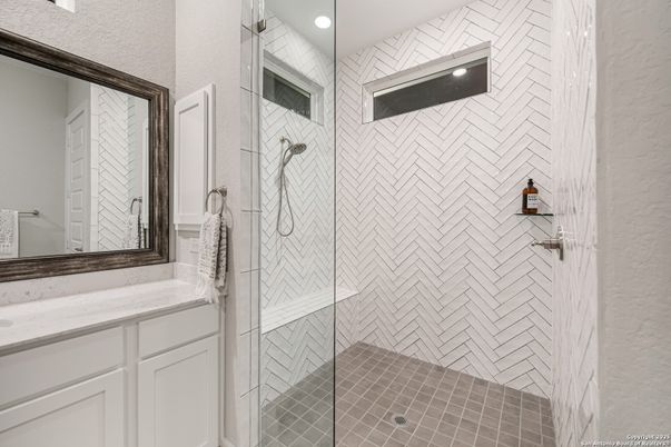 Bathroom, Glass Shower, Interior, Recessed Lighting