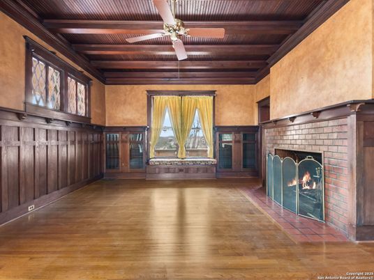 Empty room, Fireplace, Interior, Wooden Beams, Wooden Ceilings, Wood Texture Flooring, Wooden Walls