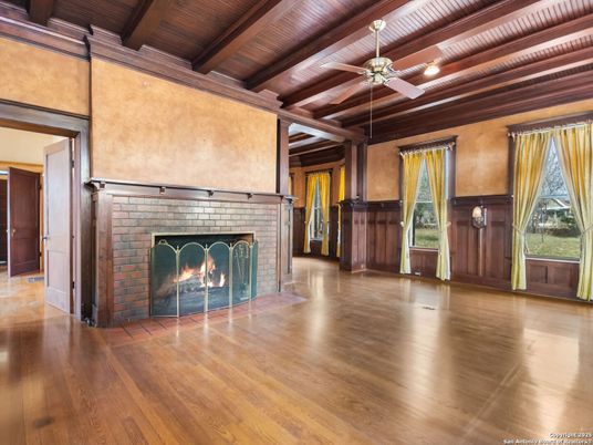 Empty room, Fireplace, Interior, Wooden Beams, Wooden Ceilings, Wood Texture Flooring
