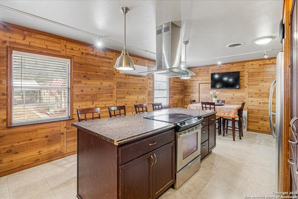 Dining room, Interior, Kitchen, Pendant Lights, Wooden Walls