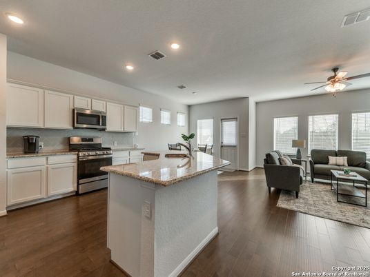Interior, Kitchen, Living room, Recessed Lighting, Stainless Steel Appliances, Wood Texture Flooring