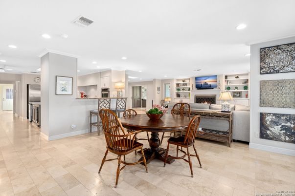 Dining room, Fireplace, Interior, Kitchen, Living room, Recessed Lighting