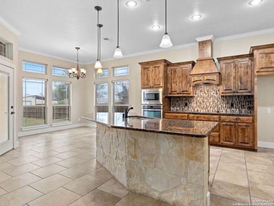 Chandelier, Interior, Kitchen, Pendant Lights, Recessed Lighting, Stainless Steel Appliances