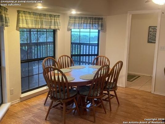 Dining room, Interior, Recessed Lighting, Wood Texture Flooring