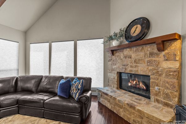 Fireplace, Interior, Living room, Stone Walls, Wood Texture Flooring
