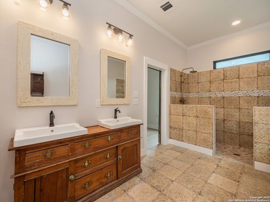 Bathroom, Dual Sink Vanities, Glass Shower, Interior, Recessed Lighting