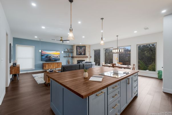 Dining room, Interior, Kitchen, Living room, Pendant Lights, Recessed Lighting, Wood Texture Flooring