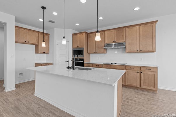 Interior, Kitchen, Pendant Lights, Recessed Lighting, Wood Texture Flooring