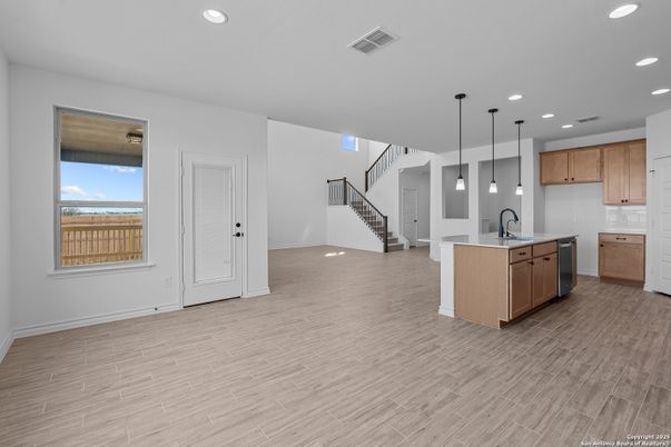 Interior, Kitchen, Pendant Lights, Recessed Lighting, Wood Texture Flooring