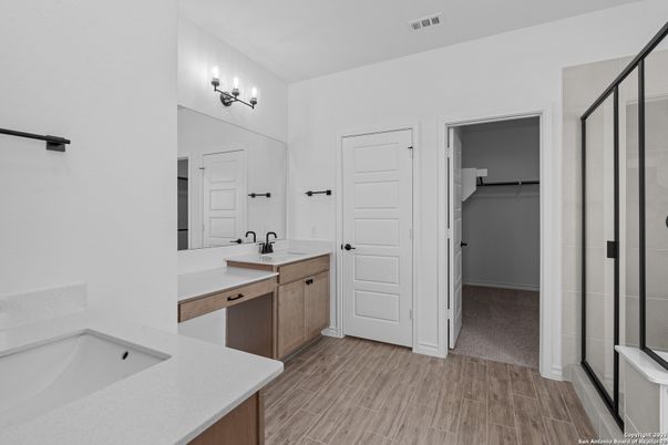 Bathroom, Dual Sink Vanities, Interior, Wood Texture Flooring