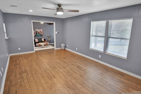 Empty room, Interior, Recessed Lighting, Wood Texture Flooring