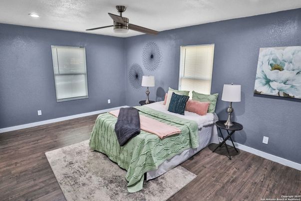 Bedroom, Interior, Recessed Lighting, Wood Texture Flooring