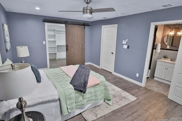 Bedroom, Interior, Recessed Lighting, Wood Texture Flooring