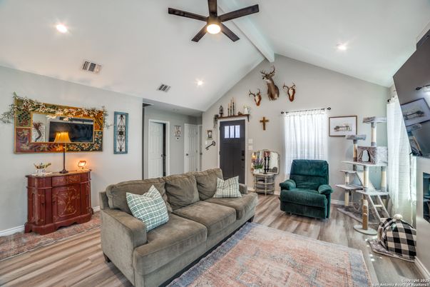 Interior, Living room, Recessed Lighting, Wood Texture Flooring