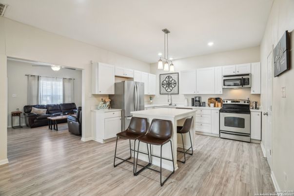 Interior, Kitchen, Living room, Pendant Lights, Recessed Lighting, Stainless Steel Appliances, Wood Texture Flooring