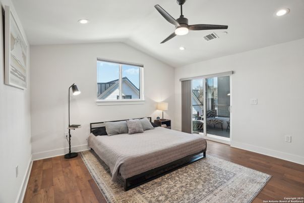 Bedroom, Interior, Recessed Lighting, Wood Texture Flooring