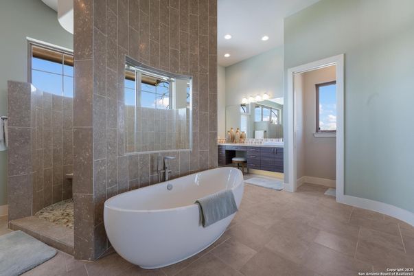 Bathroom, Dual Sink Vanities, Free Standing Baths, Interior, Recessed Lighting