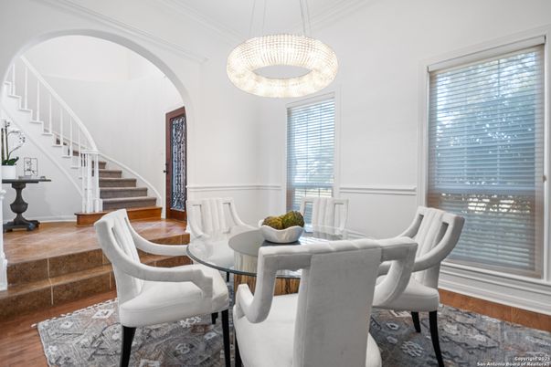 Dining room, Interior, Pendant Lights, Wood Texture Flooring