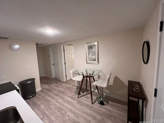 Dining room, Interior, Recessed Lighting, Wood Texture Flooring
