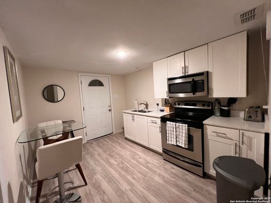 Interior, Kitchen, Recessed Lighting, Wood Texture Flooring
