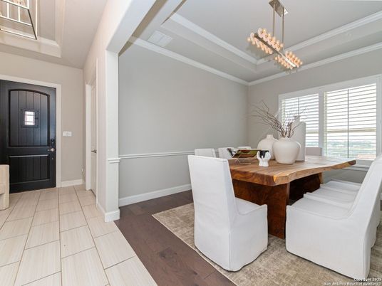 Dining room, Interior, Pendant Lights, Wood Texture Flooring