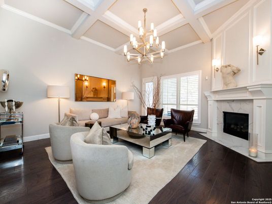 Chandelier, Fireplace, Interior, Living room, Wood Texture Flooring