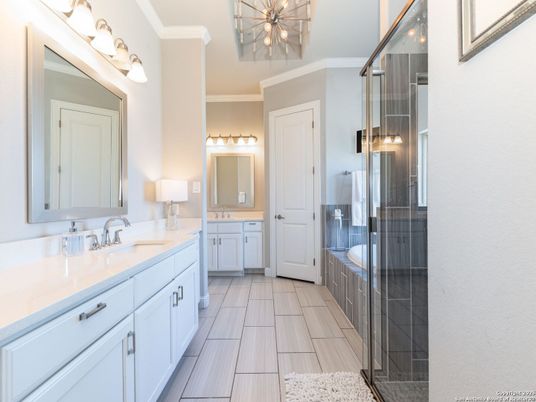 Bathroom, Dual Sink Vanities, Glass Shower, Interior
