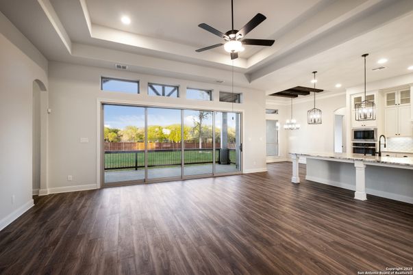 Chandelier, Interior, Kitchen, Pendant Lights, Recessed Lighting, Wood Texture Flooring