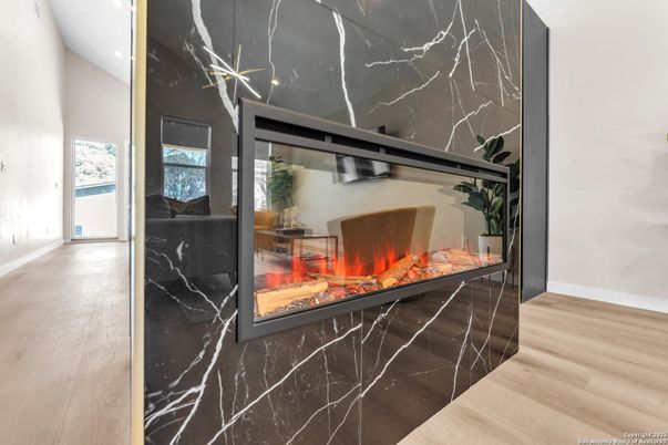 Fireplace, Interior, Marble Walls, Wood Texture Flooring