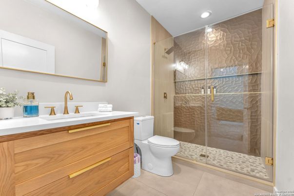 Bathroom, Glass Shower, Interior, Recessed Lighting