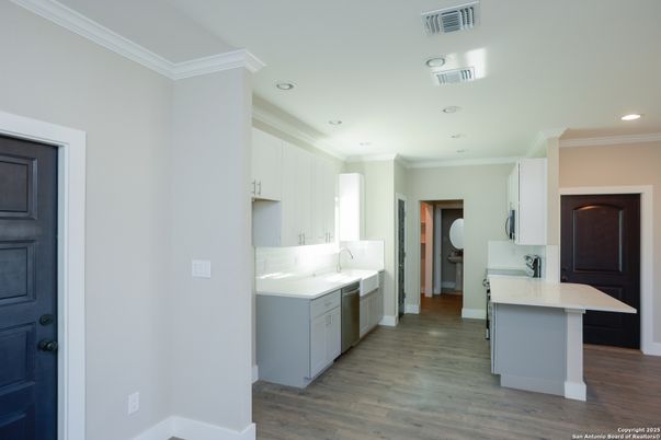 Interior, Kitchen, Recessed Lighting, Wood Texture Flooring