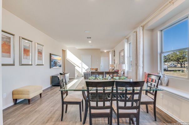 Dining room, Interior, Recessed Lighting, Wood Texture Flooring