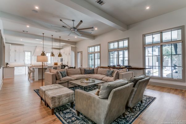Interior, Kitchen, Living room, Pendant Lights, Recessed Lighting, Wood Texture Flooring