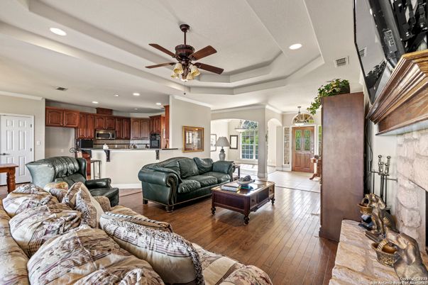 Interior, Kitchen, Living room, Recessed Lighting, Stainless Steel Appliances, Wood Texture Flooring