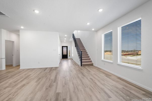 Empty room, Interior, Recessed Lighting, Wood Texture Flooring