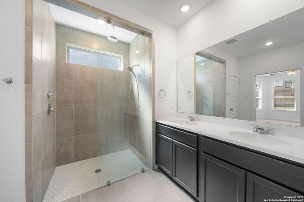 Bathroom, Dual Sink Vanities, Glass Shower, Interior, Recessed Lighting