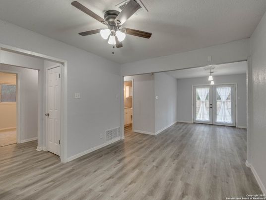 Empty room, Interior, Pendant Lights, Wood Texture Flooring