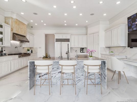 Interior, Kitchen, Marble, Recessed Lighting, Stainless Steel Appliances