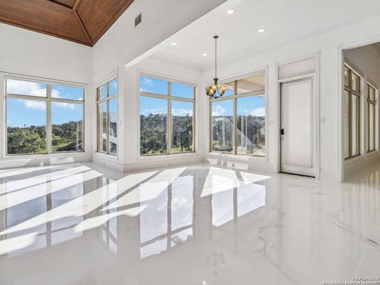 Chandelier, Empty room, Interior, Marble, Recessed Lighting