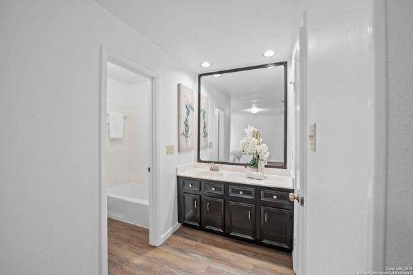 Bathroom, Interior, Recessed Lighting, Wood Texture Flooring