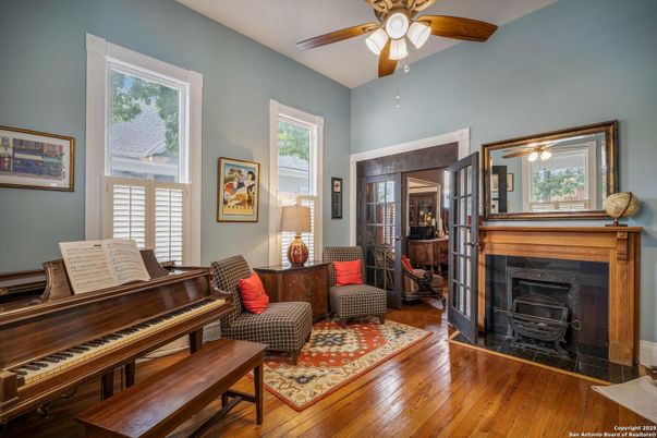 Fireplace, Interior, Piano, Wood Texture Flooring